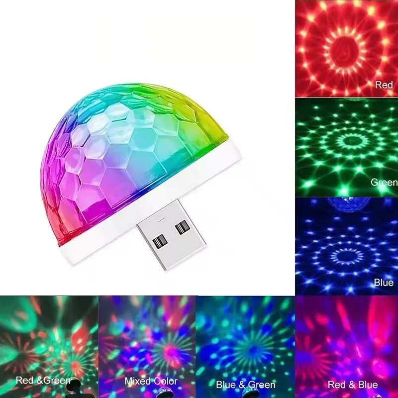 Mini USB LED Stage Disco Light Colorful Projection Effect Lamp Portable Party Club Atmosphere Light For Car Family Entertainment