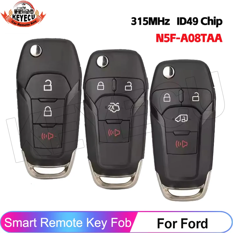 

KEYECU для Ford Explorer Transit Connect F150 F250 Fusion 164-R7986 315 МГц, дистанционный ключ N5F-A08TAA, чип ID49, 164-R8130, 164-R8236