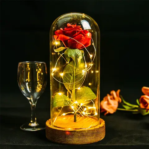 Eternal Rose in Glass Dome with LED Light AINYROSE