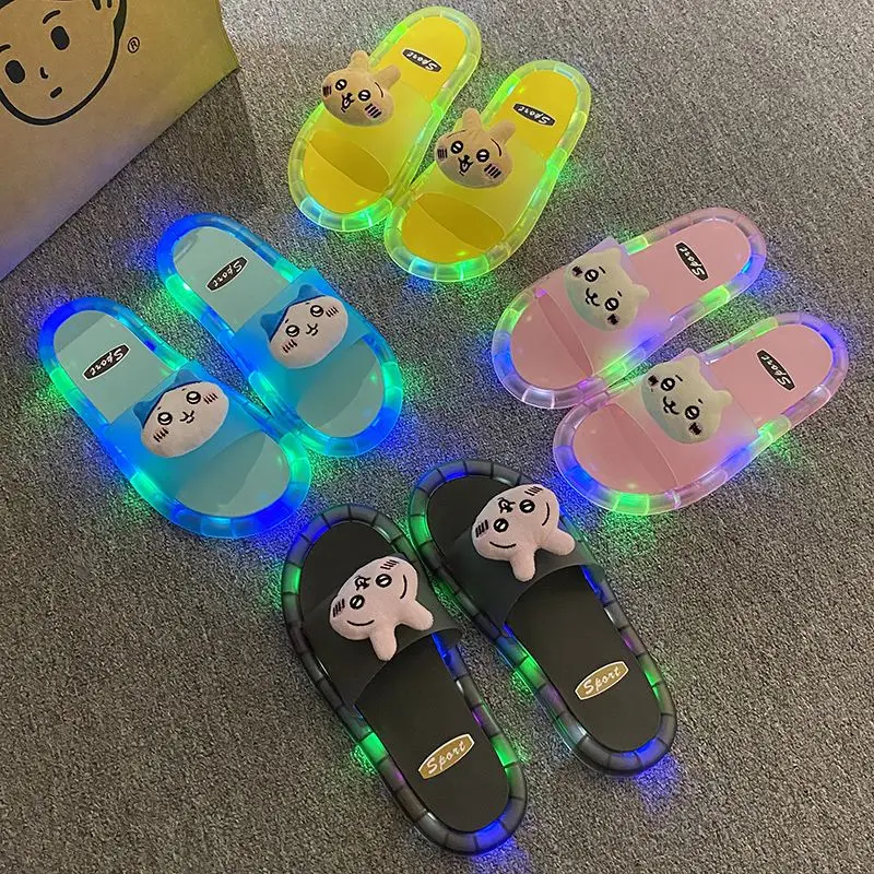 Anime Chiikawa Y2K Kawaii Toy Slippers Usagi Hachiwars Slippers Glow Wearing Outside Home Anti-Slip Flip-Flops Shoes Woman Gift