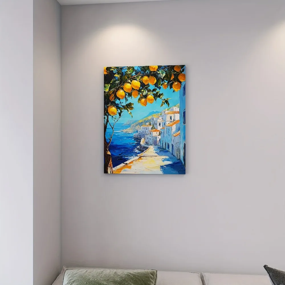 شجرة الليمون تحت الشاطئ، مناسبة لغرفة النوم وغرفة المعيشة والمكتب المنزلي وإطار من خشب الصنوبر الصلب بسمك 1.5 بوصة