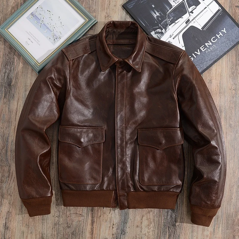 Off Season Qingmei A2 Escape Flight Suit Men's Genuine Leather Coat Outerwear Imported First Layer Oil Wax Cowhide Leather Coat