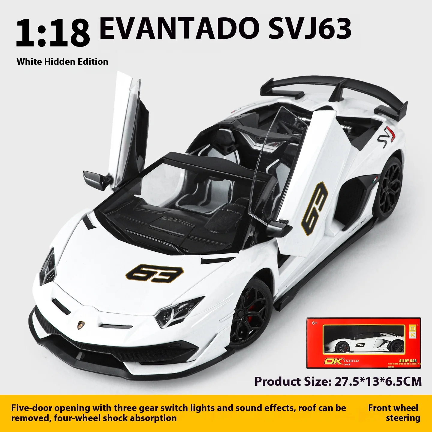 Grote 1/18 Aventador SVJ Supercar Model Simulatie Interieur Details Volwassen Collectie Ornamenten Jongen Cadeau Halloween Speelgoed