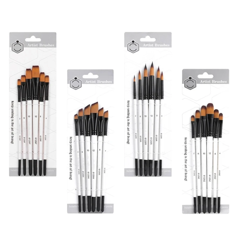 6 stuks professionele kwast aquarel kwast nylon borstel voor acryl aquarel olieverf