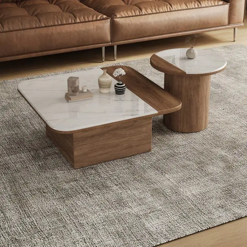 Modern and simple, medieval coffee table, square and round household use, solid wood movable coffee table
