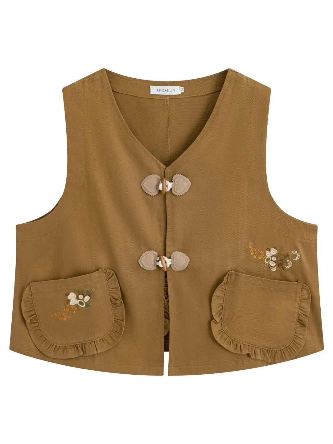 Retro Simple Cotton Embroidered Women's Vest Summer Lightweight V-Neck Loose Fit Multi-Pocket Outerwear Fashionable Layering Top