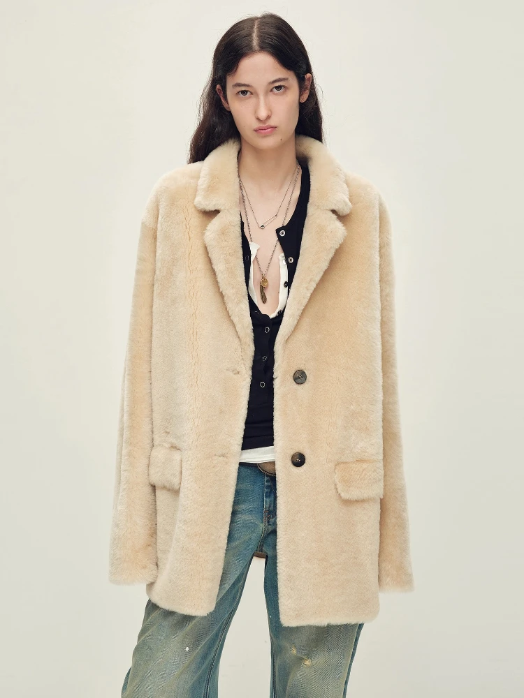 

High-end Luxury Merino Sheep Fur Blazer Jackets for Women 2026 New Simple Vintage Winter Genuine Leather Real Fur Shearling Coat