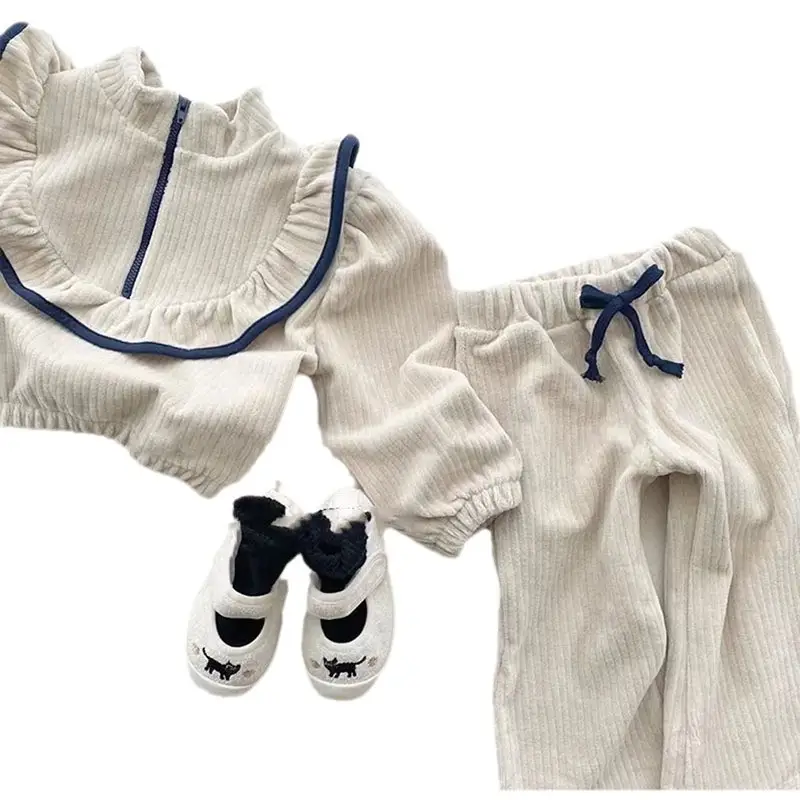 2025 Autumn New Girls Long Sleeve Clothes Set Cute Baby Girl Corduroy Lace Sweatshirt + Trousers 2pcs Suit Kids Casual Outfits - Image 5