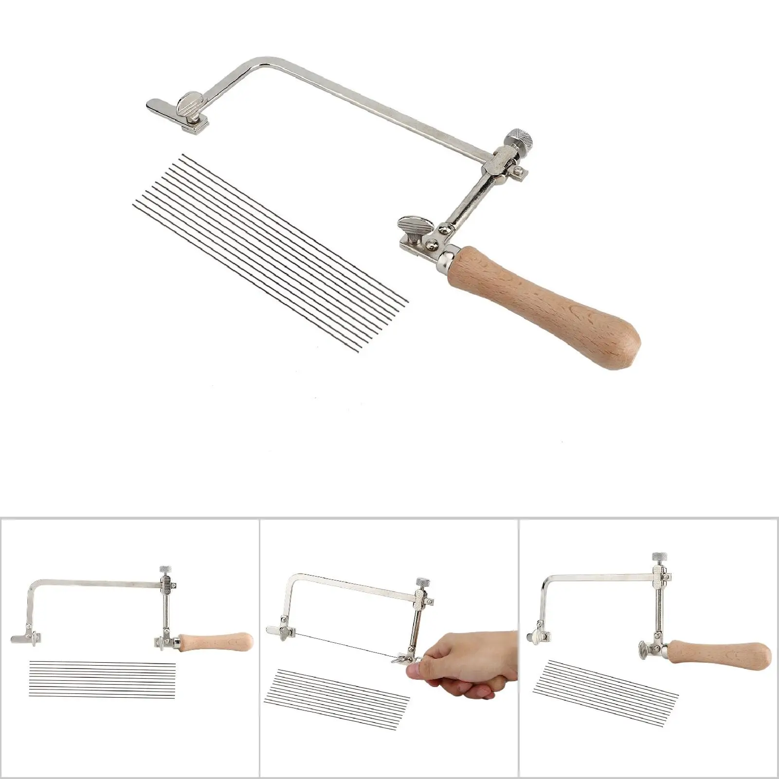 Professional Wood Handle Jewelers Saw Frame, Steel Hacksaw with Blade for DIY Woodworking & Metal Cutting Craft Tool view 3