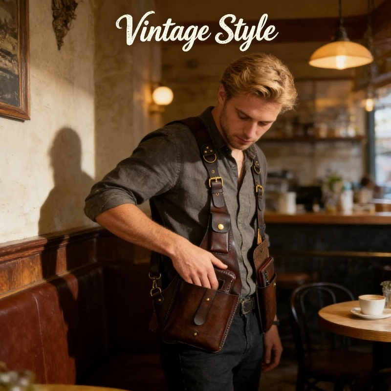 

Men and Women Retro Crossbody Bag New European American Leather Shoulder Bag for Outdoor Square Phone