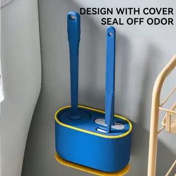 Sada 3 v 1 silikonového toaletního kartáče a držáku, flexibilní hlavice toaletního kartáče se silikonovými štětinami, kompaktní velikost pro skladování 8 nejlepší prodej silikonové toaletní kartáče - №2