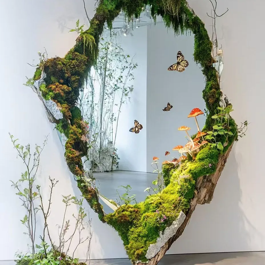 Green plant landscape mirror simulation flower art display indoor window combination Mori moss moss mirror manufacturer wholesal