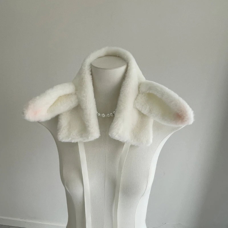 Plush Winter Scarf with Ear-Covering Panels and Sheep Ear Shapes for Women