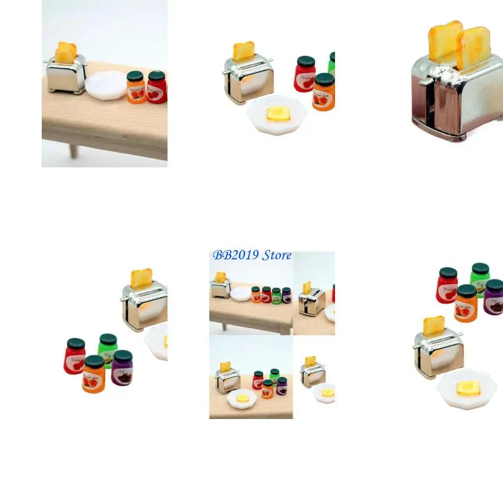 

Q0KB 1/12 Реалистичный миниатюрный тостер и джемы, установленные для энтузиастов кукол и кухонной сцены, демонстрируя аксессуар