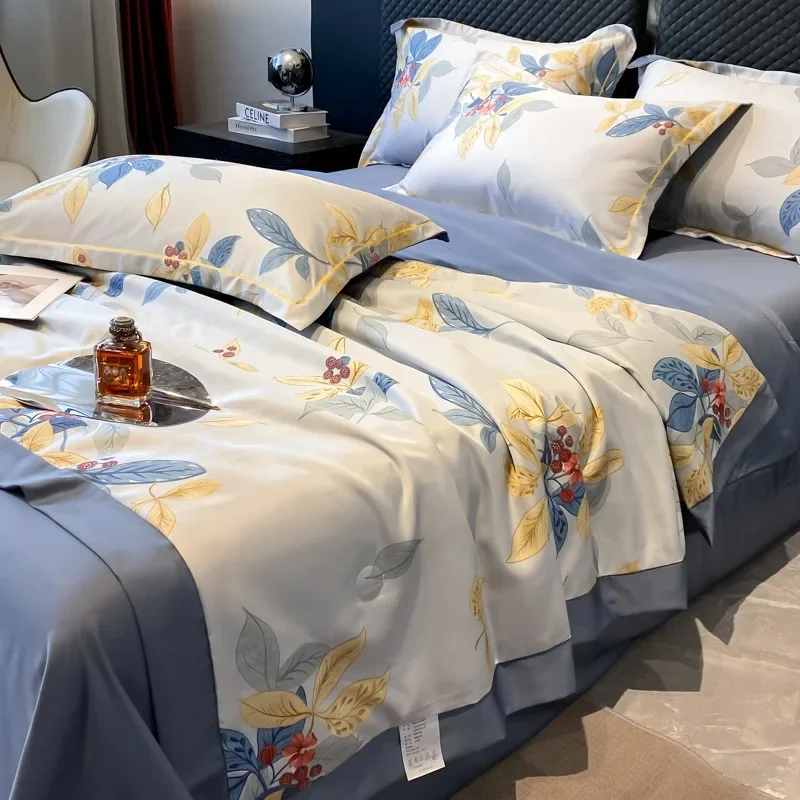 

Popular printed washed Tencel summer quilt four-piece cool feeling ice silk summer quilt air conditioner quilt single double