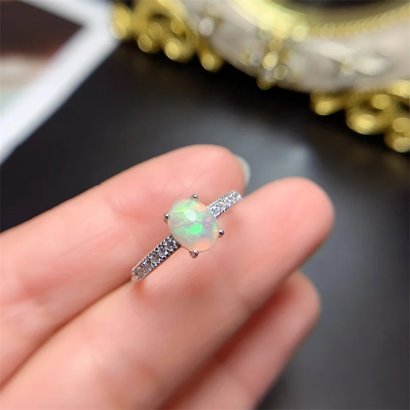 

Real 925 Orinigal Sterling Pure Silver Wedding Ring for Women Natural Genuine Opal with Certificate