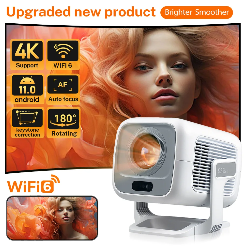 

LCD Projector WlFl 6 Bluetooth 5.4 Native 1080P 4K Support, HomeTheater Android 11.0 Full HD Projection Aute Fecus Keystone