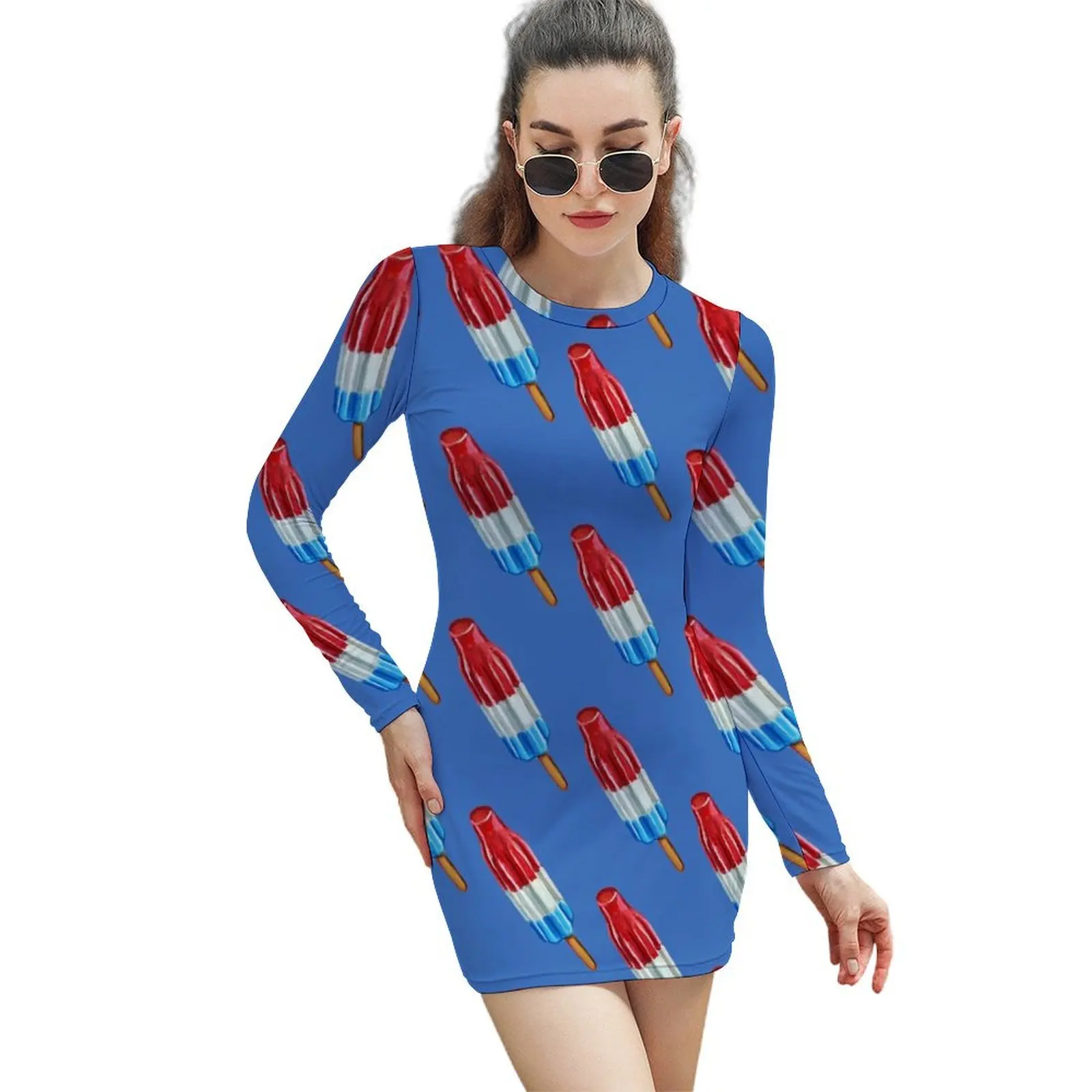 

Fun Rocket Pop Popsicle Pattern Long-Sleeved Sheath Dress Woman's evening dress women's elegant loose dresses