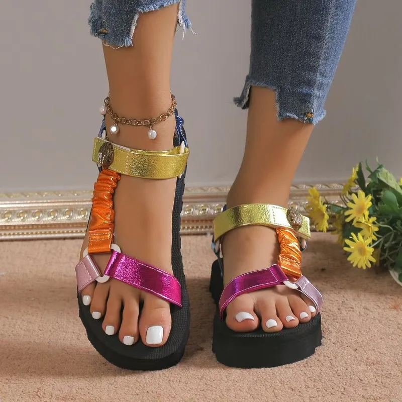 Chaussures plates d'été pour femmes, ensemble de cordes de chanvre, sandales de plage, pantoufles décontractées assorties avec tout, grande taille, pour filles, 2025