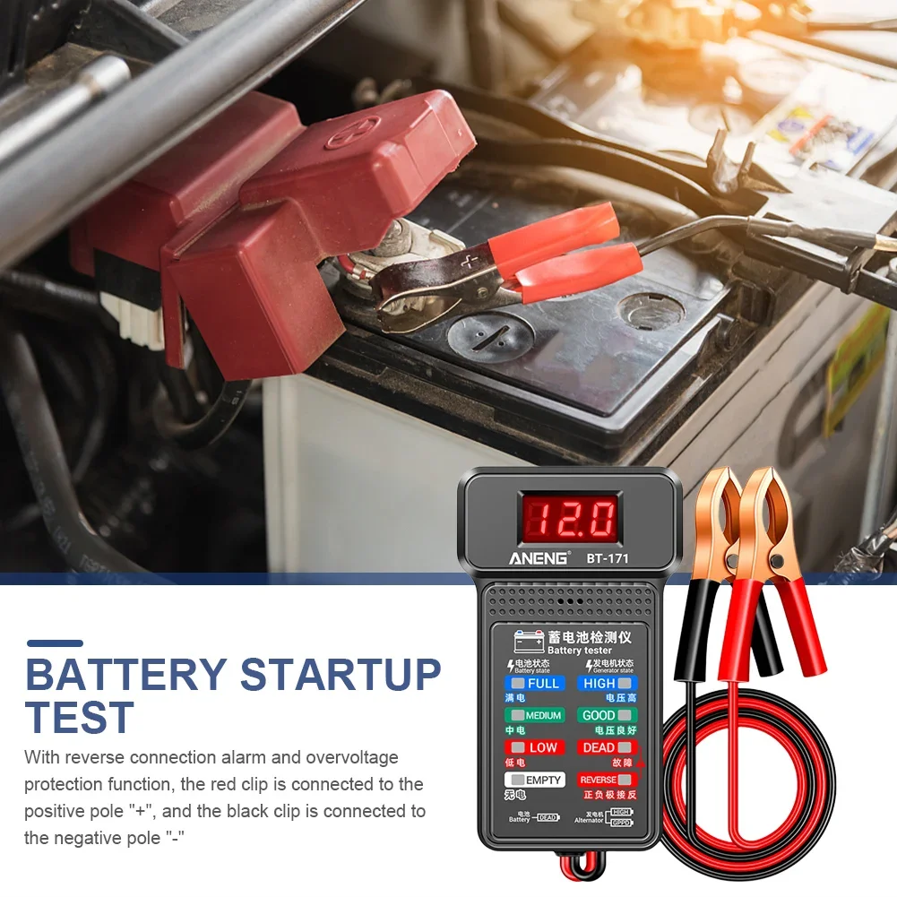 Tester akumulatora samochodowego 12V Przenośne cyfrowe urządzenie do testowania akumulatora Elektroniczny tester alternatora do pojazdu ciężarowego