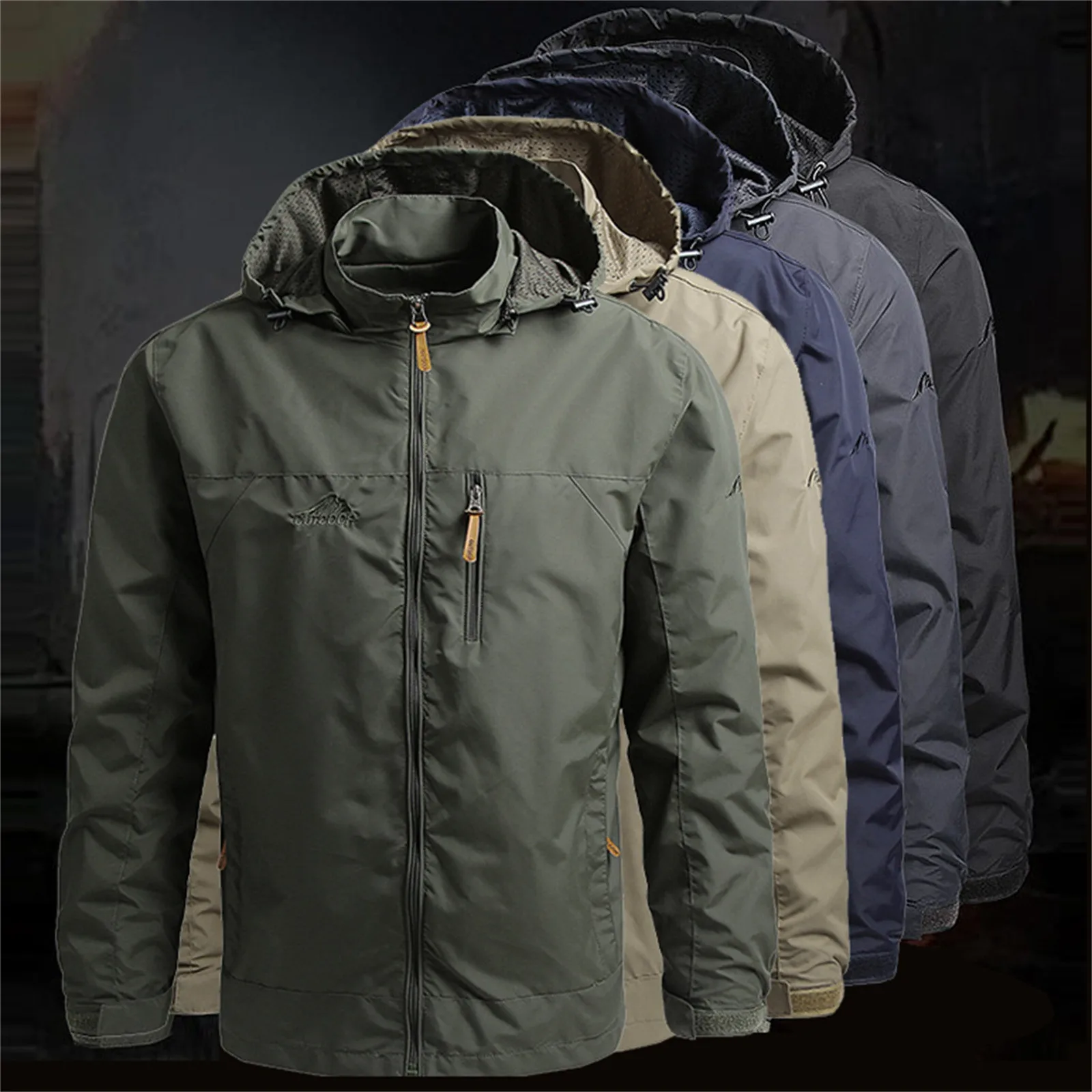 

Male Autumn Winter Trendy Windbreaker Outdoor Solid Color Waterproof Hooded Sport Coat Men Comfort Hiking Climbing Outerwear