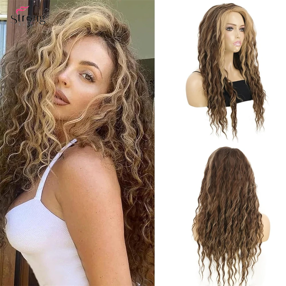 

26 inch Brown Highlights Long Curly Wigs for Women Natural Synthetic Hair Wig Brown Mixed Blonde Wave Wig Long Kinky Curly Wig