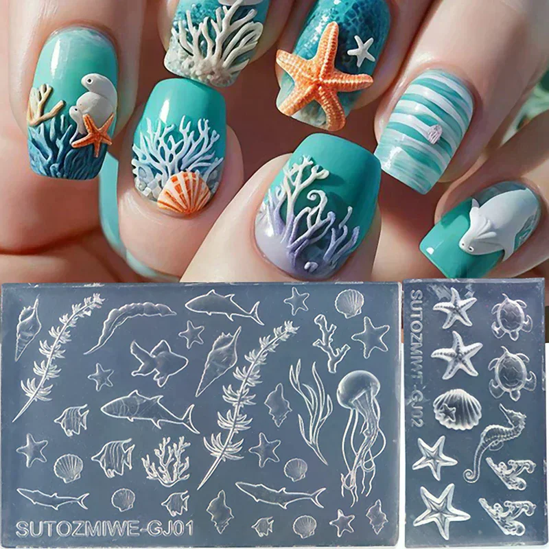 Nail Art Soft Silicone Mold Shell Conch Molds 3D Silicone Carved Ocean Style DIY Nail Design Template Nail Accessories For Salo
