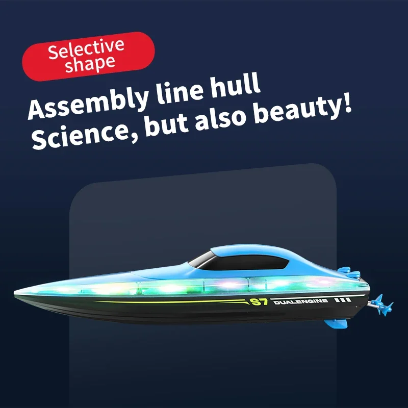 4DRC S7 Remote Control Boat Electric Toy Charging 2.4G Remote Control Boat Double Spiral Pulp High-Speed Water Speedboat for Boy