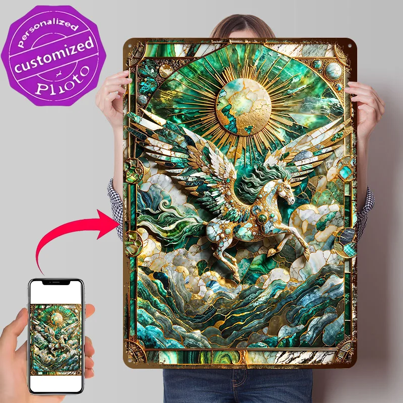 Abstract Pegasus Kintsugi 3D Printed Texture Poster Personalized Wall Art Retro Metal Tin Signs for Article Decoration Room Home