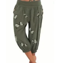 Women's Plus Size 1XL-8XL Butterfly Capri Pants Comfy Stretch Waistband Breathable Summer Style Short Sleeve T-shirt