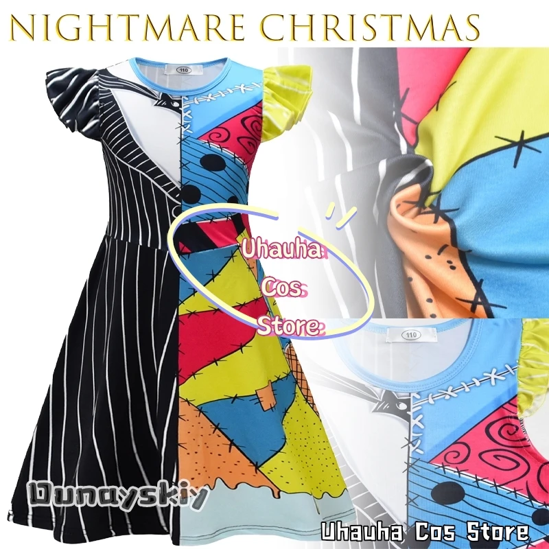 

BHalloween Girls Nightmare Christmas Skeleton Косплей Костюм {Uhauha Cos}Anime Girl Sallying Dress Halloween Stage Party Set