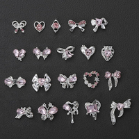 10Pcs Pink Zircon Nail Art Charm 3D Hollow Butterfly Heart Ribbon with Pink Crystal Nail Decoration DIY Kawaii Nail Accessories