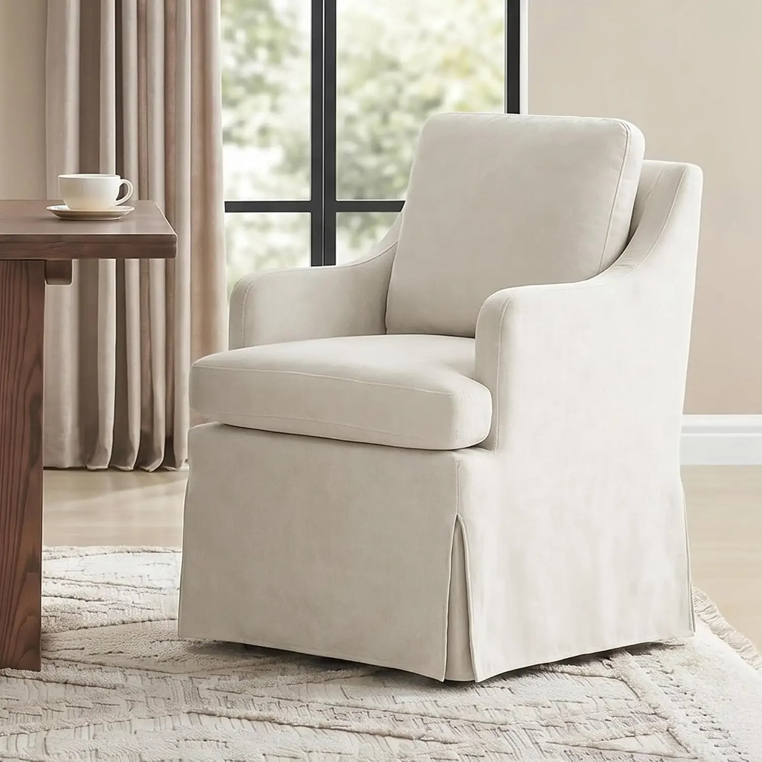 Upholstered Dining Chairs, Dining Room Chairs with Casters | Modern Rolling Dining Chairs with Washable Cover, Soft Chenille Fab