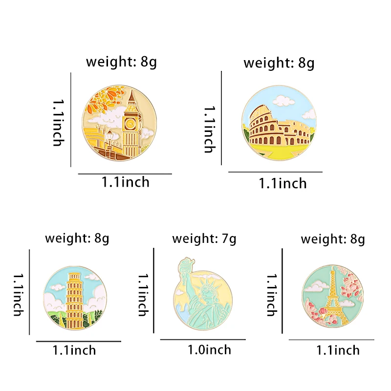 Landmark Enamel Pins Custom Big Ben London Eiffel Tower Paris Brooches Lapel Badges Buildings Jewelry Gift for Kids Friends