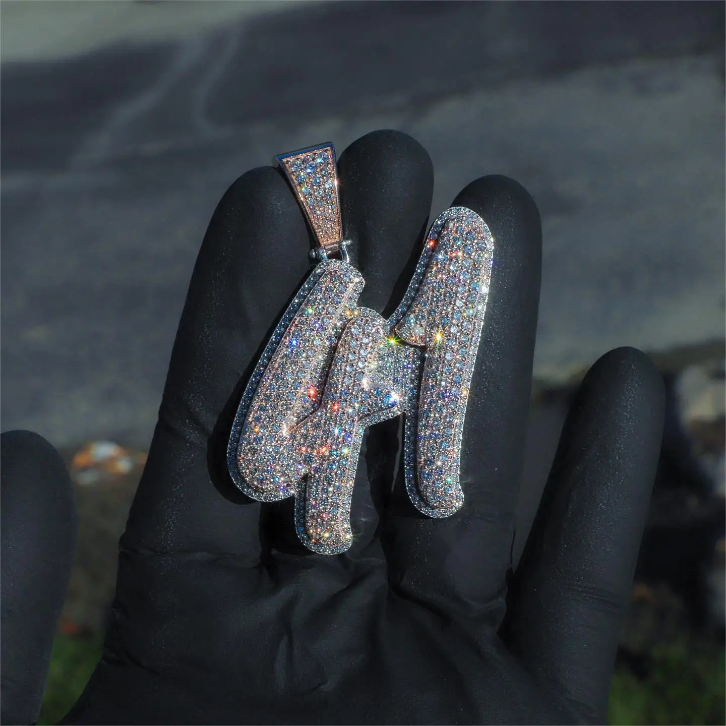 Hip Hop  Letter Pendant Necklace,  Big Initial Pendant, Iced Out Bling Cuban Link Chain, Raper Jewelry for Men, Gift for Him