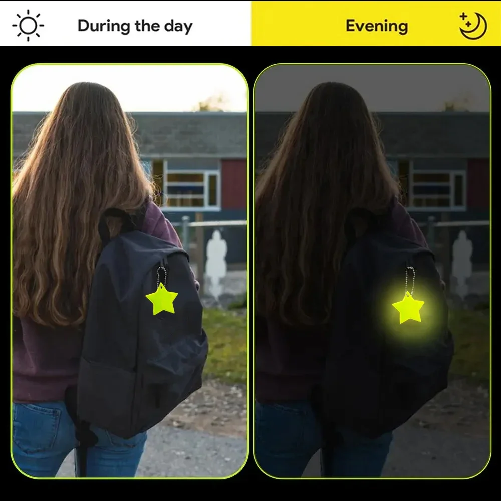10 peças chaveiros reflexivos de dupla face simples e elegantes com estrela de cinco pontas à noite