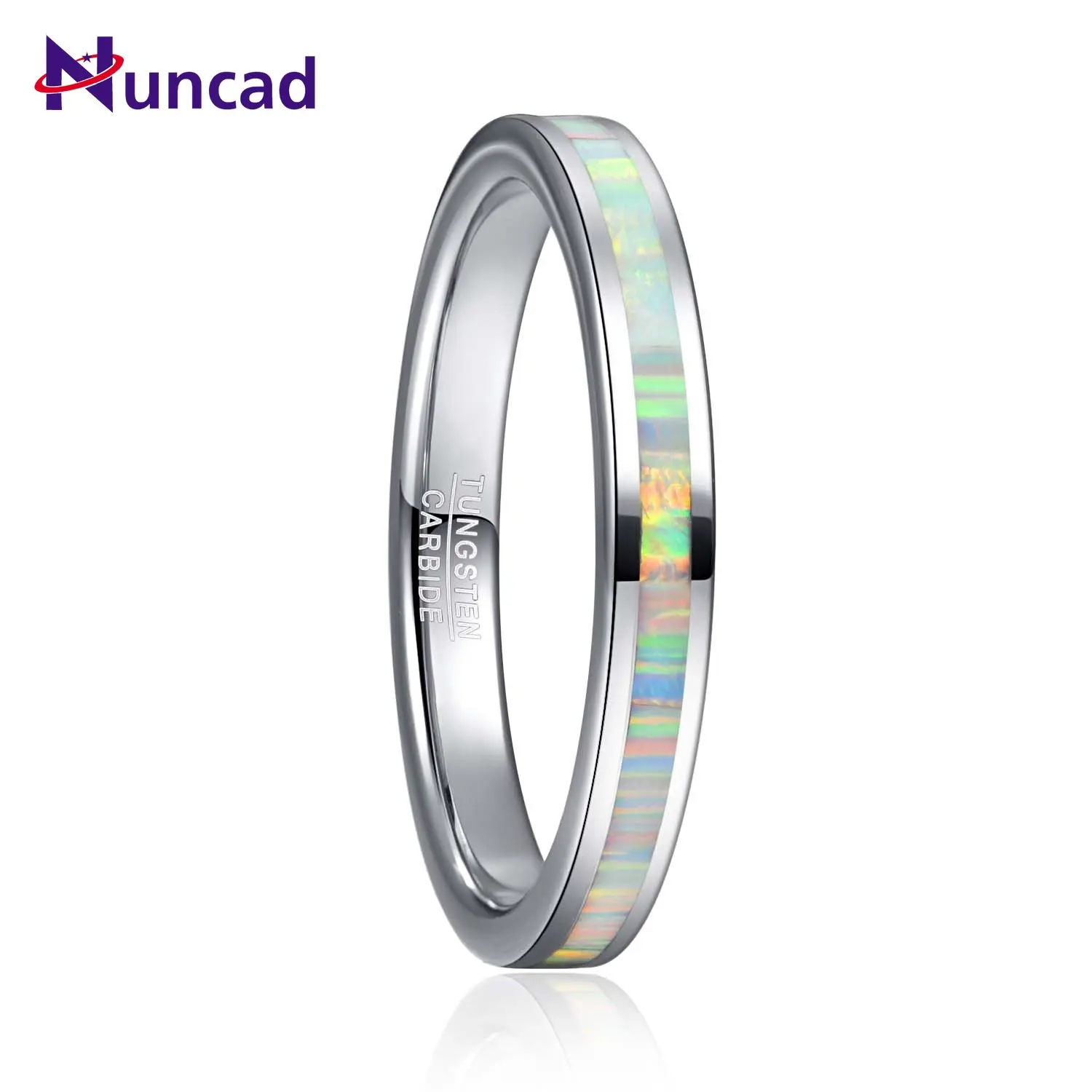 NUNCAD 3mm Tungsten Carbide Ring Steel Color Dome Polished Inlaid Opal Women\'s Ring Wedding Best Gift Wholesale Size 5-10