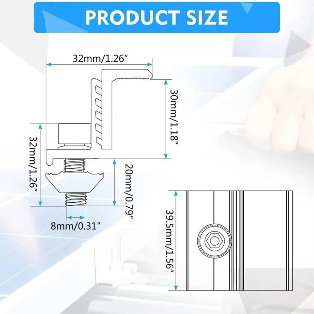 

Solar Panel Module Bracket Strong Toughness Clip Solar Panel 1pc Aluminum Alloy Medium Pressure Easy Installation