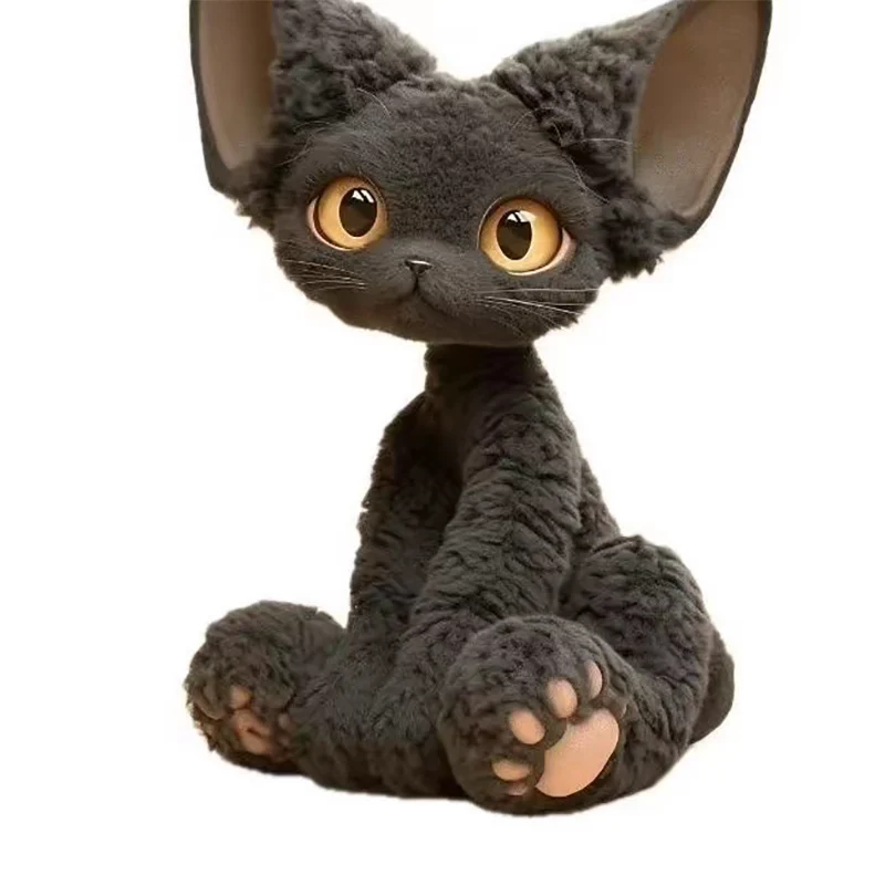 Super cute German curly hair black cat doll Internet celebrity cat doll plush toy sleeping clutching doll birthday gift