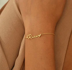 Personalized Name Bracelet Women Girl Jewelry Stainless Steel Gold Color Custom Nameplate Bracelet Femme