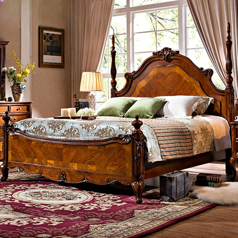 

Compact Versatile Customizable American Country Vintage Carved Wedding Bed