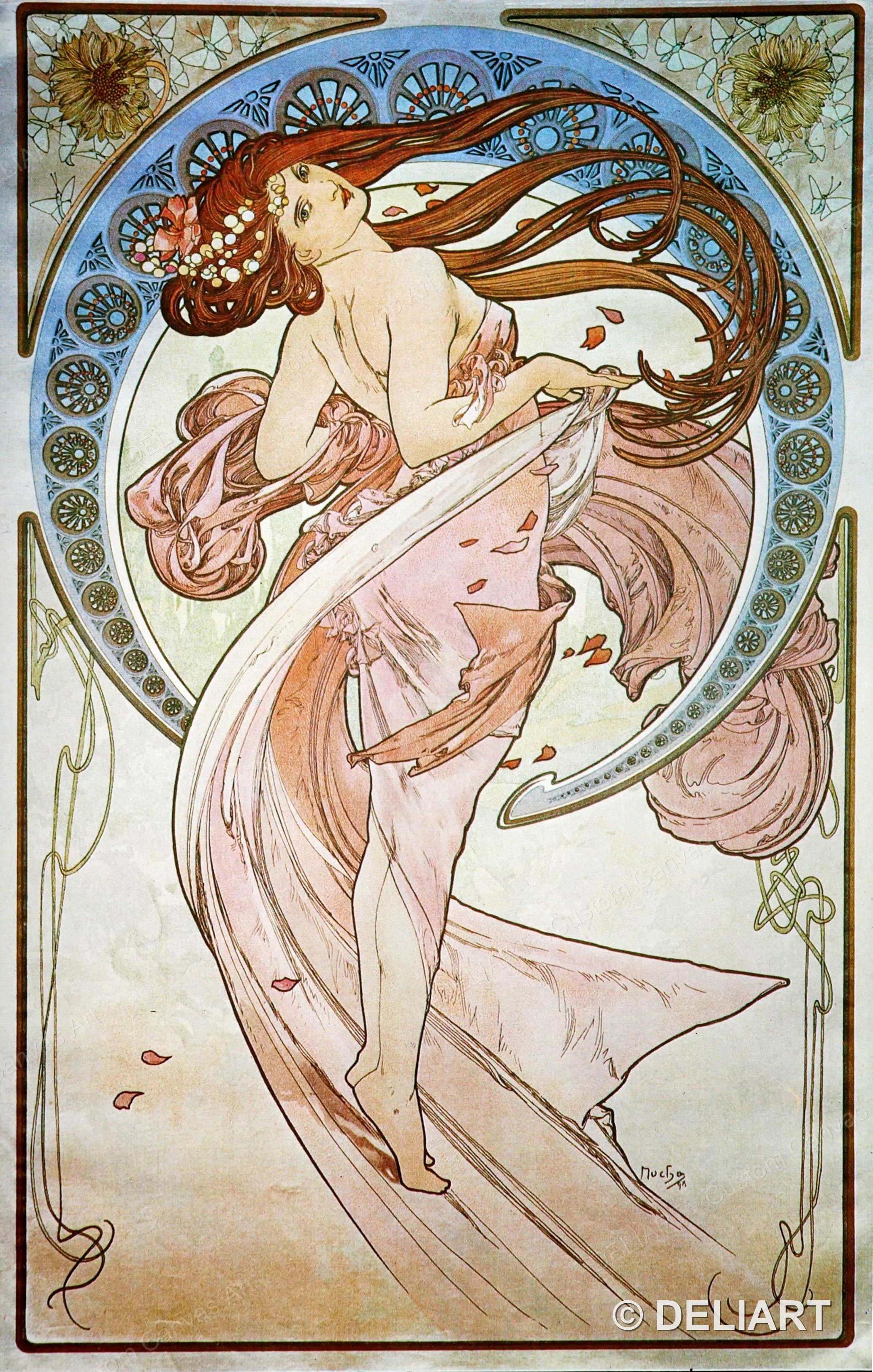 1 & 4 PCS Alphonse Mucha Art Nouveau Canvas Poster Vintage Wall Art Four Seasons Flowers Living Room Decor Unframed