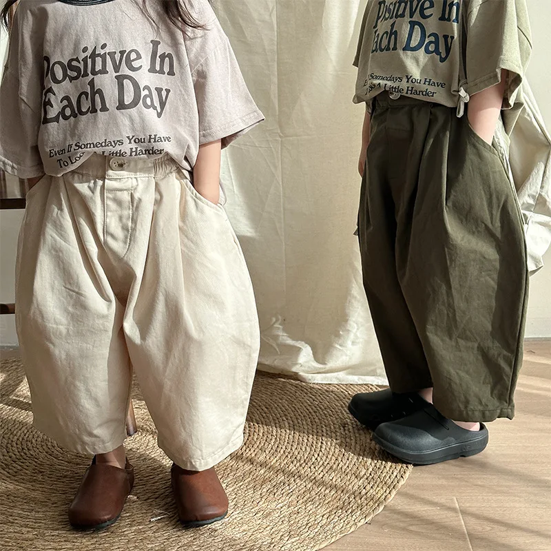 Calça de harém de algodão infantil, calça casual sólida, roupas versáteis para meninos e meninas, nova moda, primavera 2022