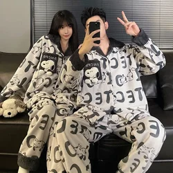 Autumn and winter Snoopy couple pajamas women's coral velvet plus velvet thickened men's cartoon teenagers home clothes set gift