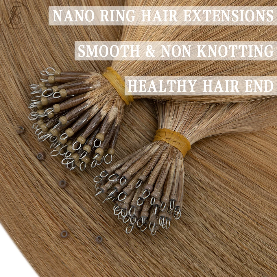 TESS 24Inch Nano Rings Hair Extension Human Natural Hair Micro Link 1g/strand Micro Beads 50pcs Keratin Capsule Straight Blonde