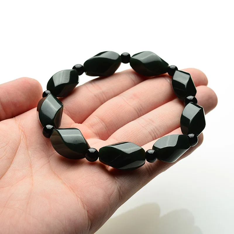 Dark Direct Selling Hetian Gray Bracelet Prism Beads Jade