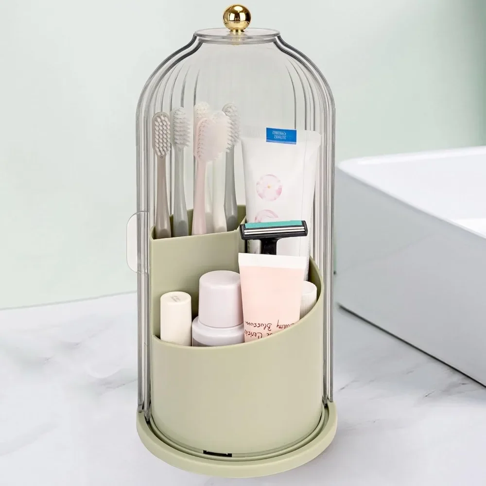 

Toothbrush Holders with Sliding Lid, Rotating 3 Slots Bathroom Organizer Countertop, Tooth Brush Toothpaste Holder Bathroom