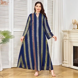 2025 Ramadan Dubai Embroidered Abaya Dress for Women Sequins Stripe Loose Kaftan Muslim Evening Party Wear Moroccan Jalabiya