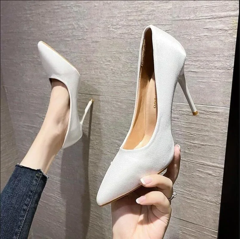 Zapatos de tacón alto de aguja para mujer, calzado elegante con pico, para boda, aguja de temperamento