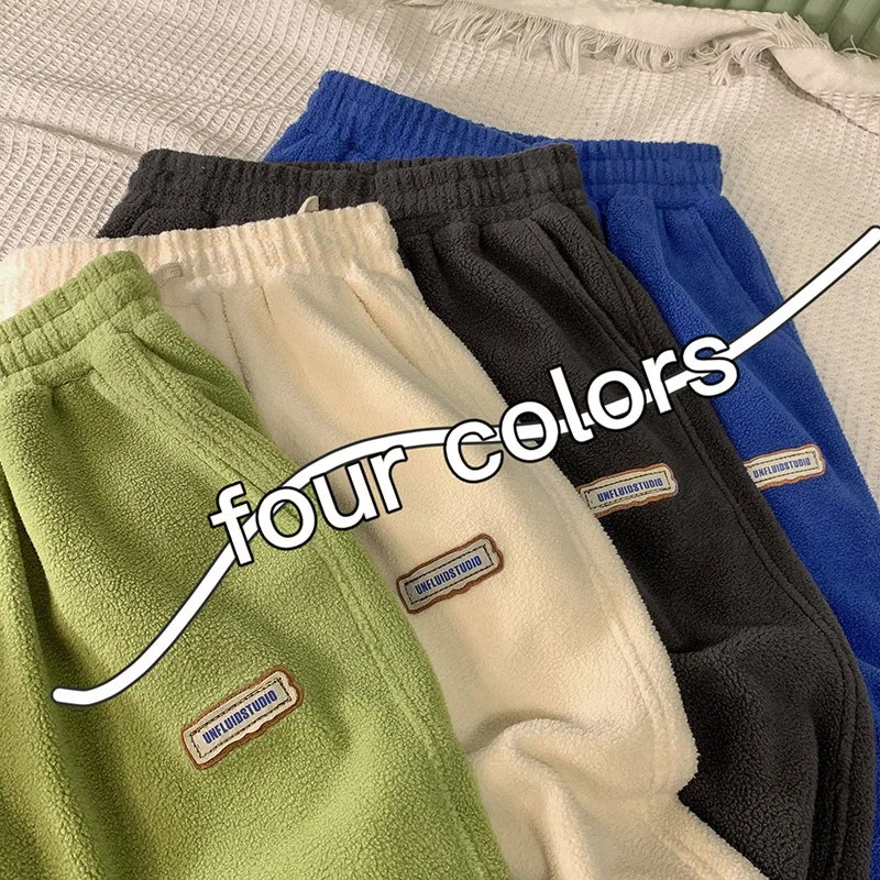 FL Lamb Velvet Women's Loose Fit High Waist Wide Leg Pants Autumn Winter Thiened Warm Casual Sports Trousers Women Korean Sle